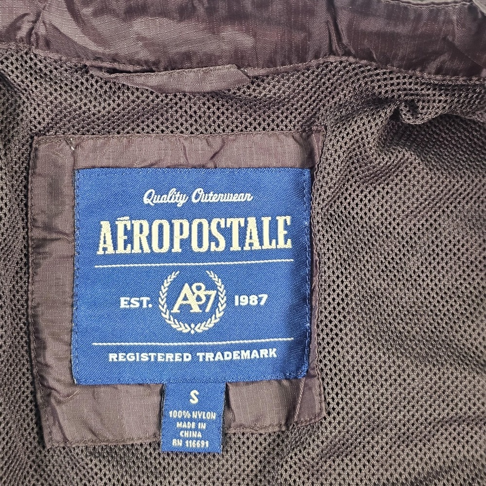 Aeropostale Jacket Mens Small Brown A87 Nylon Windbreaker Striped Full Zip Y2K - Picture 6 of 11